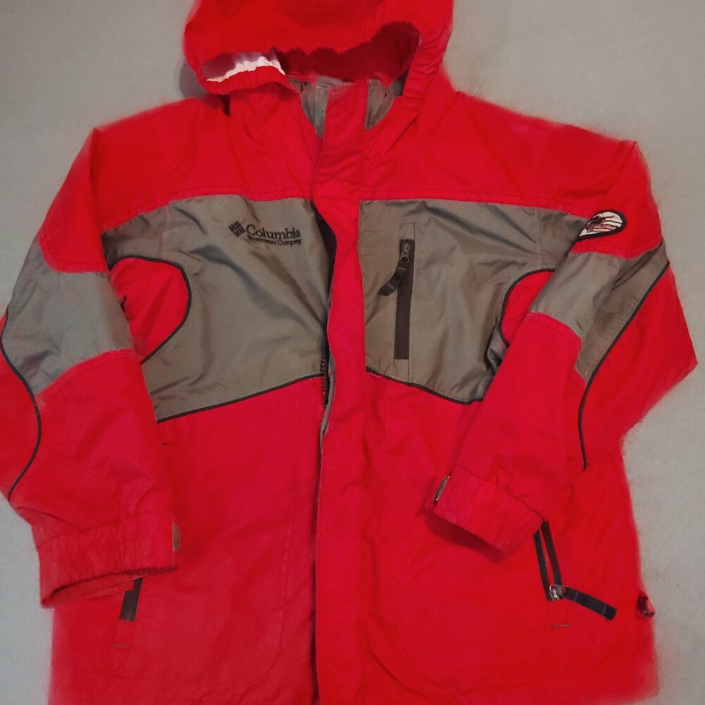 COLUMBIA JACKET WINTER SNOW ZIP UP HOODED NYLON WINDBREAKER KIDS BOYS SIZE 6/7